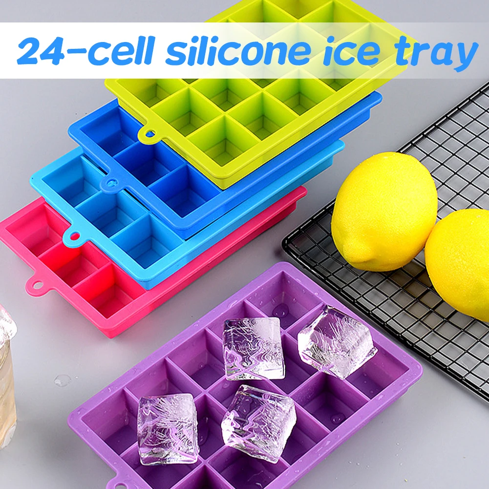 

New Silicone Ice Cube Tray with Lid 24 Cavities Ice Cube Mold Food Grade Safe Whiskey Cocktail Drink Ice Cream Maker Ice mould