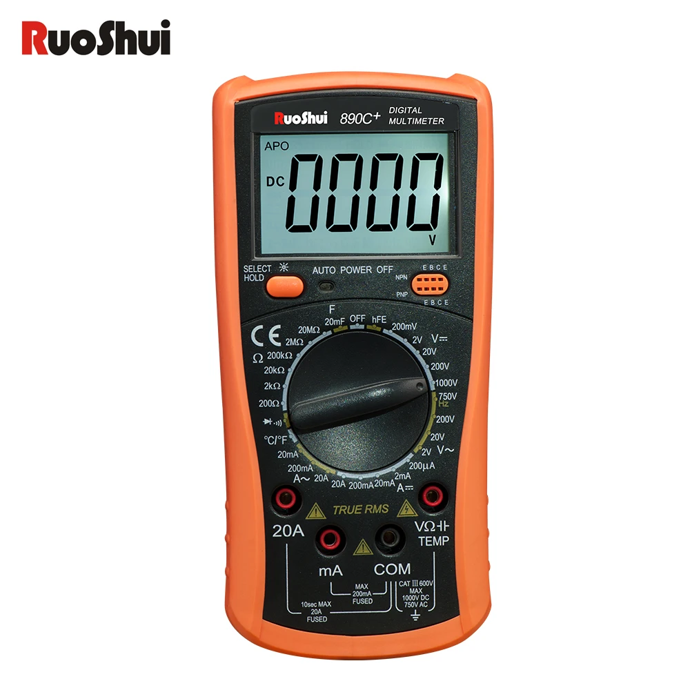 

RuoShui High Precision Digital Multi-meter True RMS 2000 Counts Transistor Tester With Probes Capacitance Temperature Multimeter