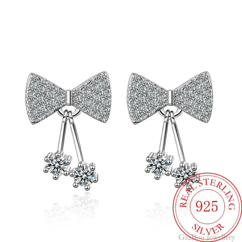 

925 Silver Women High Quality Bowknot Earrings Pendant Zircon Fashion Girl Gifts Jewelry Hot New Wholesale