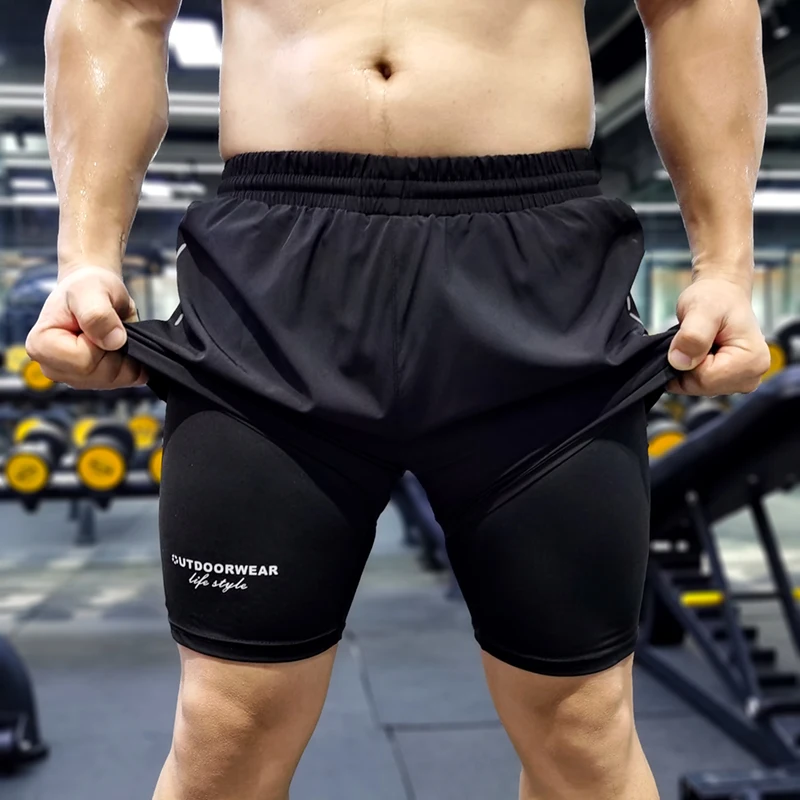 

Summer Running Shorts Men 2 In 1 Double-deck Quick Dry GYM Sport Shorts Fitness Jogging Workout Shorts Men Sports Short Pants