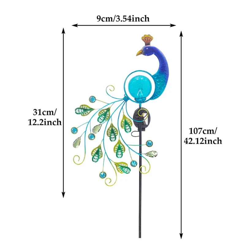

Solar Peacock Ground Plug Light Art Peacock Hollow Light Outdoor Solar Sensor Light Solar Crack Light for Garden Pathway