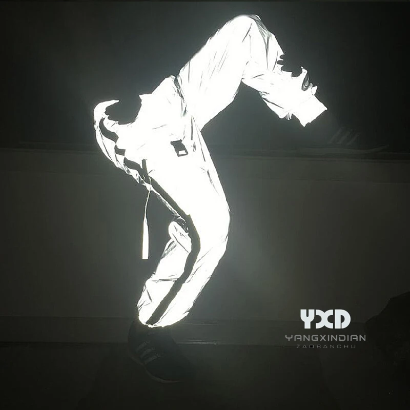 

New man night reflective sport pants men breathable side zipper jogger pants couple punk hip hop pants Male streetwear trousers