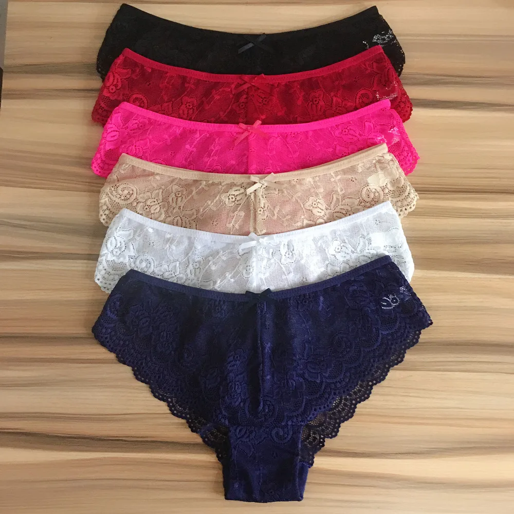 

6 Pcs/lot Ladies Lace Underwear Lingerie Culotte Femme Cotton Sexy Transparent Panties For Women Briefs Seamless Underpants New