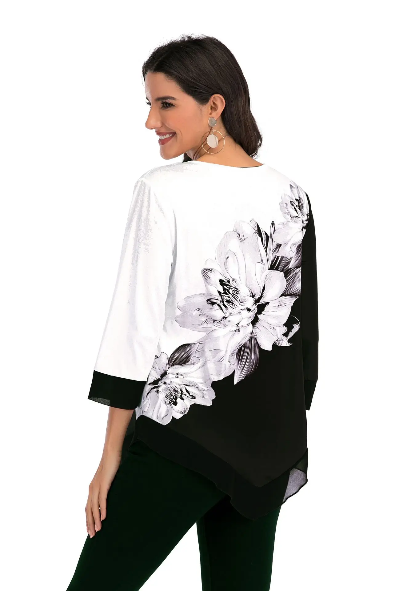 

New 2021 Shirt Women Spring Summer Floral Printing Blouse Sleeve Casual Hem Irregularity Female fashion shirt Tops Plus Size