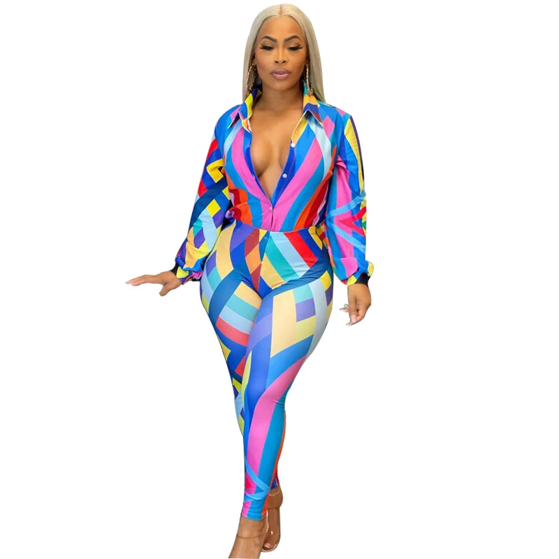 

2 Piece Set African Clothes For Women Full Sleeve Shirt Tops Outfits Autumn Colors Print Fashion African Office Lady Pant Suits