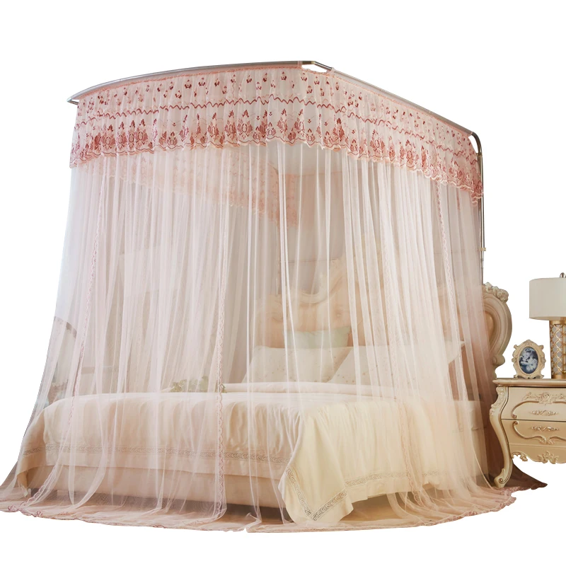 

Москитная сетка принцессы, U-образный кронштейн, телескопическая Ed 1,8 м для дома, 2 м, двойная кровать, универсальные толстые шторы, сетки для шифрования