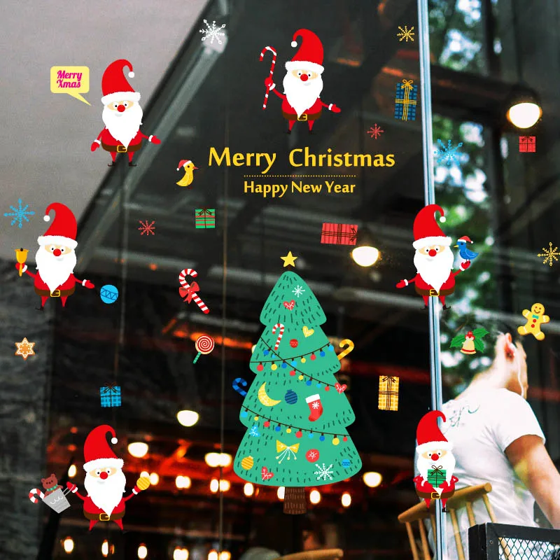 

DIY merry christmas wall stickers decoration santa claus gifts tree window wall stickers removable vinyl wall decals xmas decor