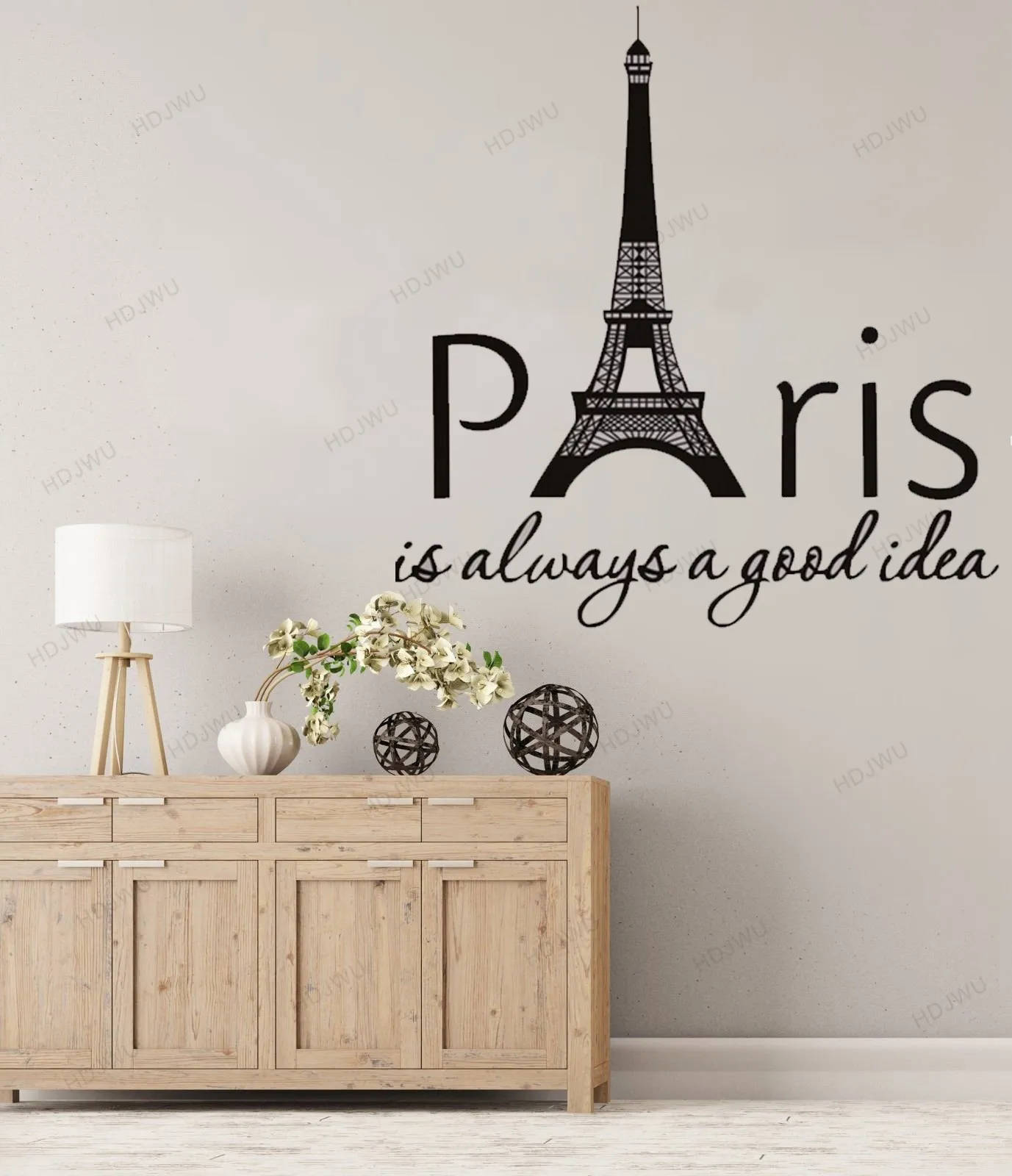 Украшение дома Наклейка на стену Париж всегда хорошая идея с цитатами башня