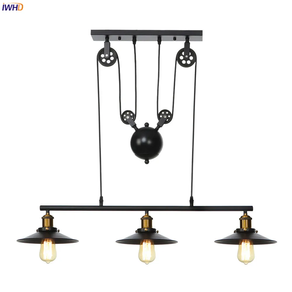 

IWHD 3 Heads Retro Vintage Pendant Lights Fixtures Restaurant Cafe Bar American Country Loft Style Industrial Lamp Hanglamp LED
