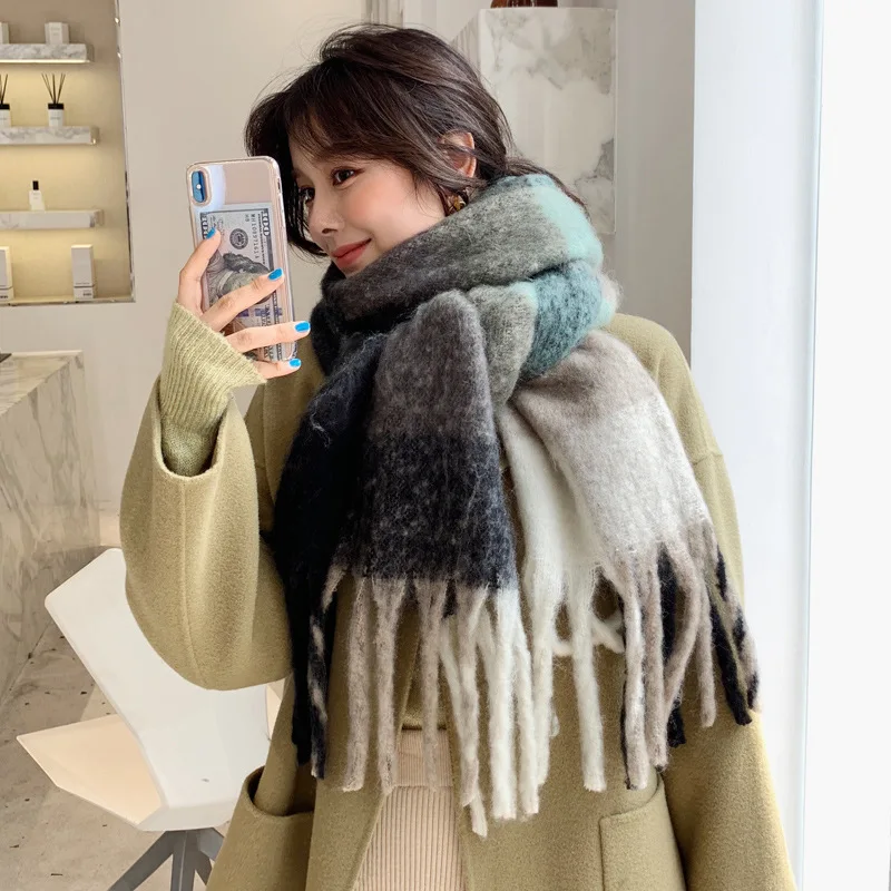 

240X38CM Winter Thicken warm tassel large cashmere-like long scarf for women double-sided printing rainbow scarf ladies scarves