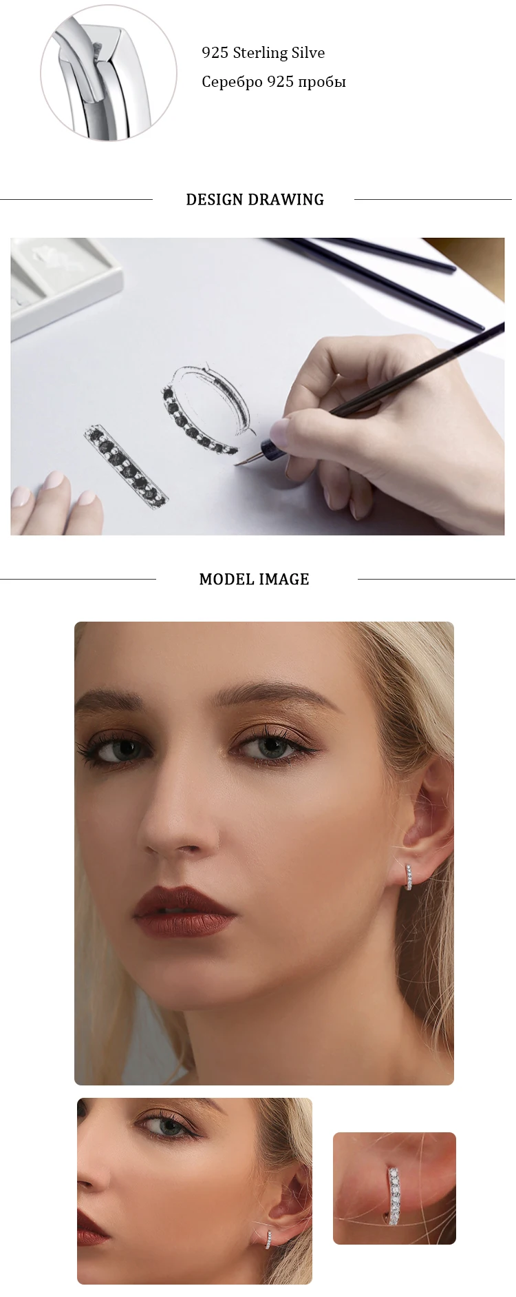 SUPERWEAR маленькие обручи серьги с камнями 925 пробы металлический браслет черный оникс Женщины Мужчины Huggie серьги пирсинг ухо манжеты K-pop ювелирные изделия