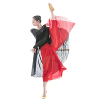 chinese folk dance costume women flowy classical modern dance competiton wear long shirt wide leg chiffon pants plus size