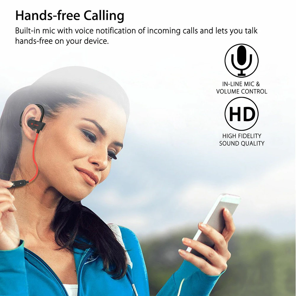 Спортивные Bluetooth V5.0 наушники беспроводные наушники-вкладыши с шумоподавлением