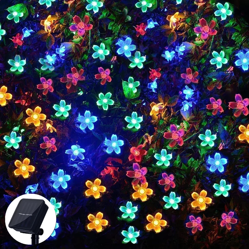 

Cherry Blossom Solar Outdoor Waterproof Christmas Fairy String Lights 23ft 50 LED Garland for Garden Patio Xmas Tree Decorations