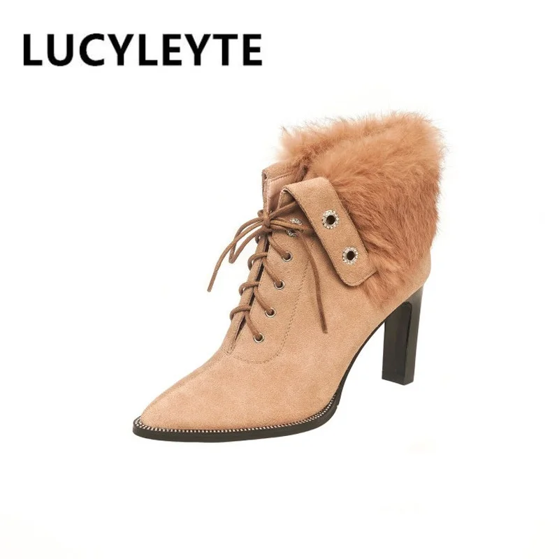 

Осень-зима 2021, новый стиль, Европейская и американская мода, заостренный носок, повседневные Универсальные женские сапоги из кроличьего мех...