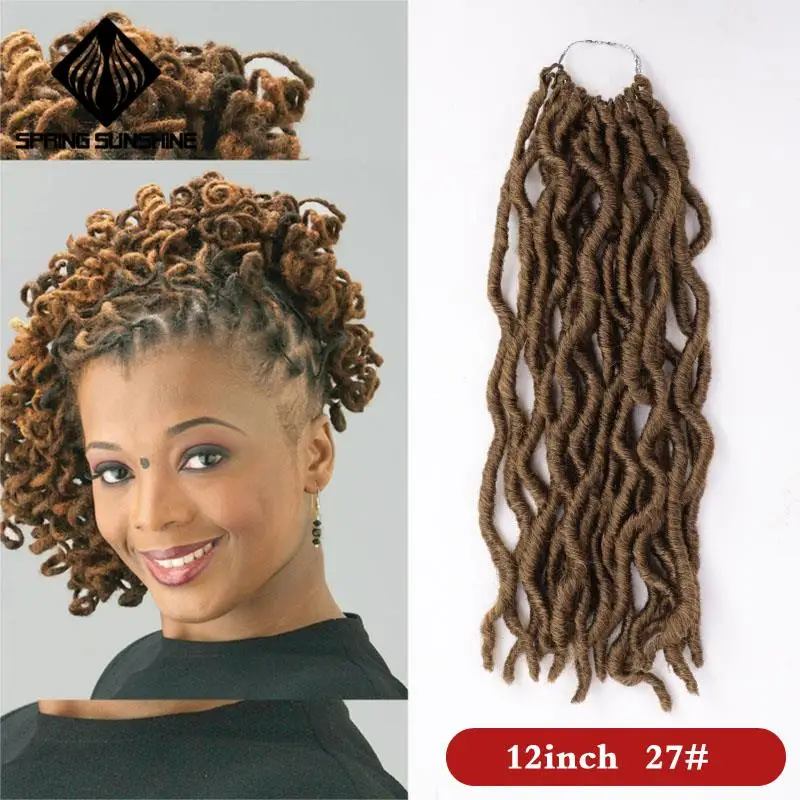 Весна Солнечный свет Синтетический Nu Locs 12 18 дюймов богиня Faux Locs Curly вязание крючком волосы Exntension для черных женщин косы волос плетение