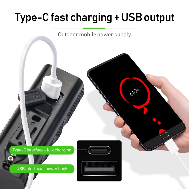 Фонарь велосипедный Аккумуляторный с зарядкой от USB 10000 лм 6 светодиодов 3000 мАч |