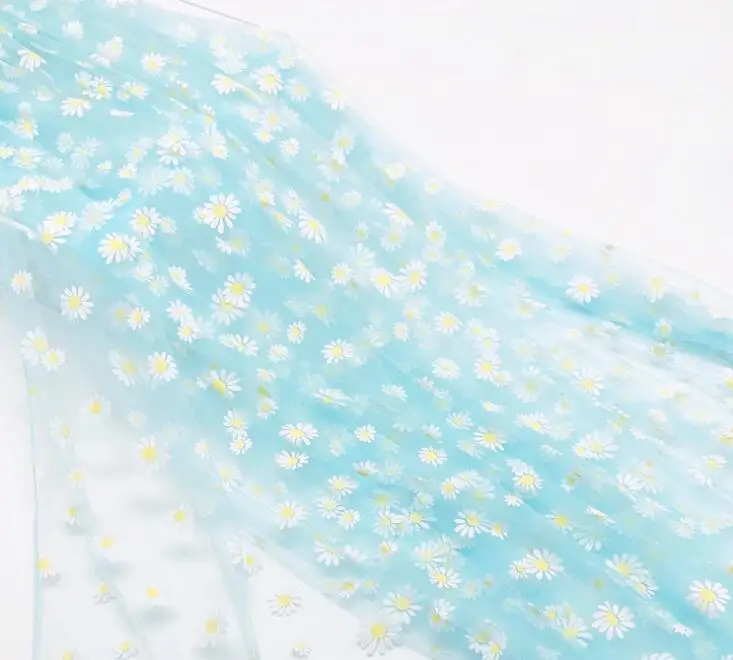 Тюлевая ткань с цветочным принтом маргаритки 50*145 см