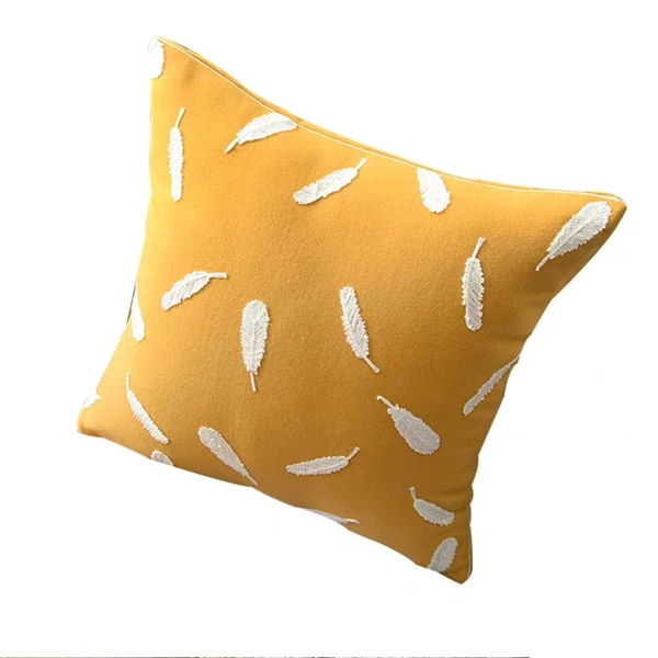 Yellow Nordic Style Feather Pattern Pillowcase Living Room Bed Room Decorative Pillow Cases 45x45cm Polyester Cotton Pillow Cover - Color: Yellow