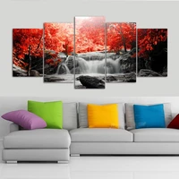 canvas wall art pictures kitchen restaurant decor 5 pieces waterfall red tree gray rock landscape living room print posters