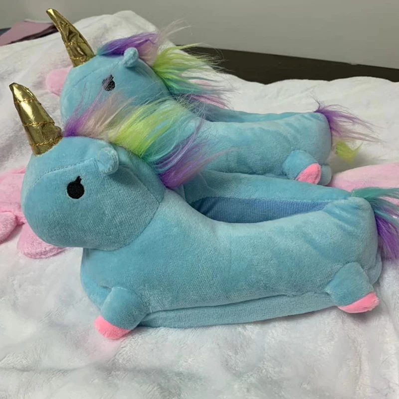 

New High Quality New Winter Slippers Plush Home Shoes Women Unicorn Slippers Animals for Grown Cartoon Fur Unisex Slippers