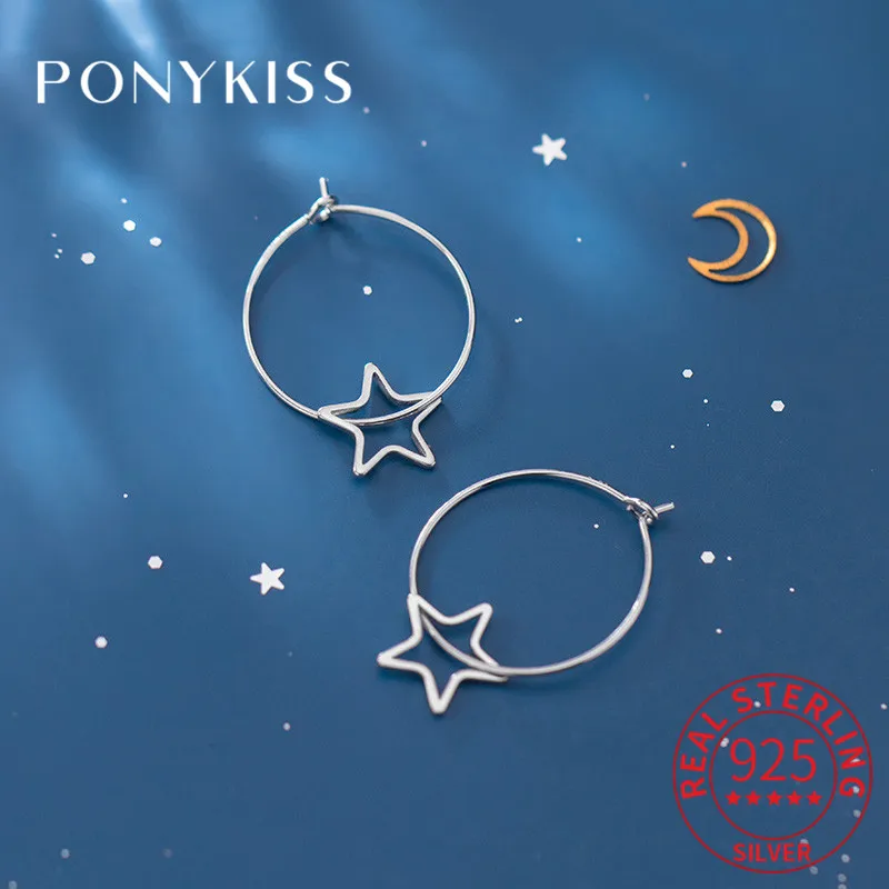 PONYKISS 100% 925 пробы серебряная звезда геометрические простые серьги кольца для
