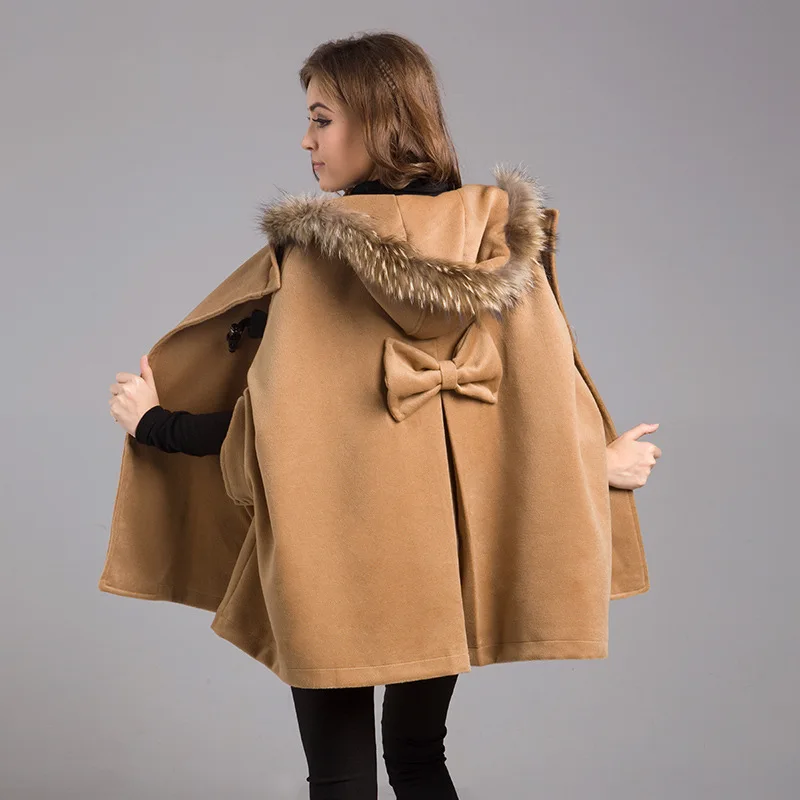 

2020 European and American autumn and winter new thickened warm woolen woolen coat with hooded woolen loose cape women's jacket