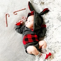 0 18 months newborn baby christmas hooded rompers infant boy girl cute long sleeve red plaid patchwork bodysuits with bunny ears