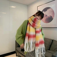 imitation cashmere women vintage stripe scarf winter warm long wrap shawl comfortable casual wild female kintted thick blanket