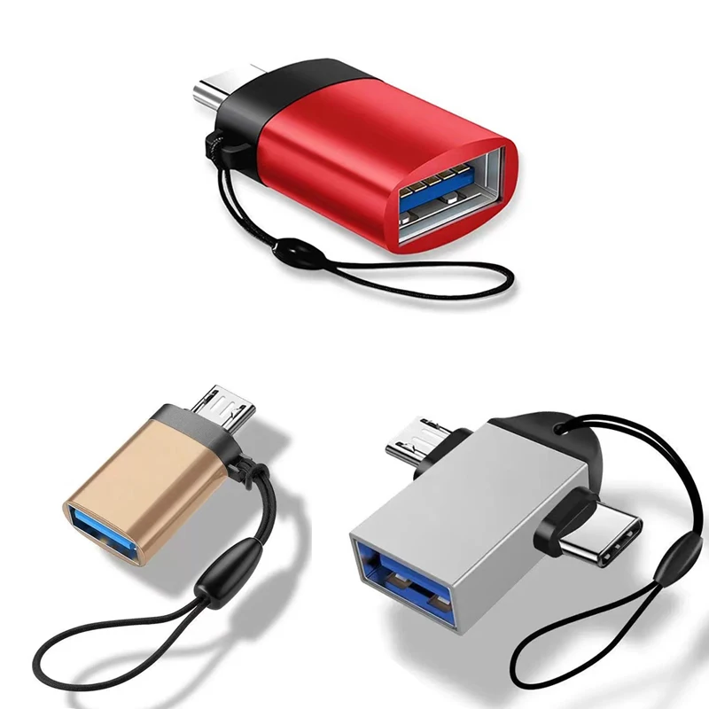 

2 in 1 OTG Adapter, USB 3.0 Female To Micro USB Male and USB C Male Connector Aluminum Alloy on The Go Converter