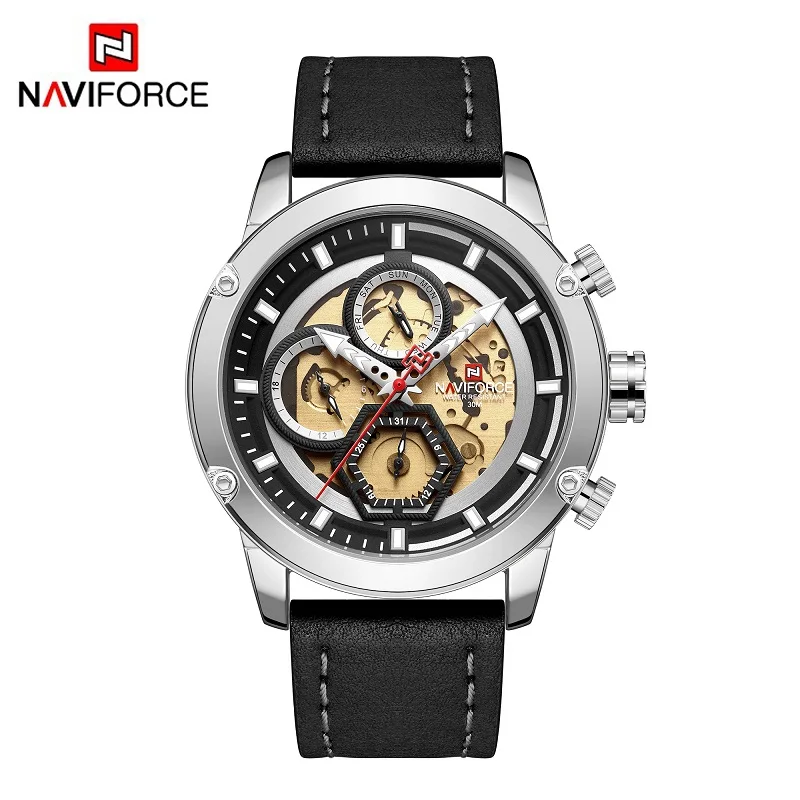 Leather Black Модные стильные мужские наручные часы naviforce брендовые Роскошные Мужские Аналоговые кварцевые наручные часы Мужские Спортивные Хронограф Relogio Masculino - Цвет: Leather Black