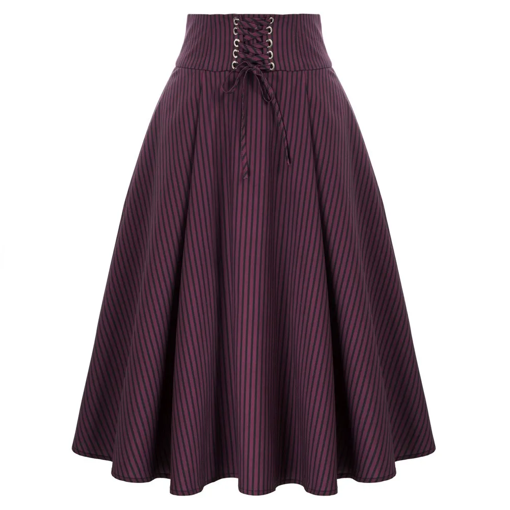 

Women Vintage High Waist Striped Skirt Wide Waistband Flared A-Line Skirt