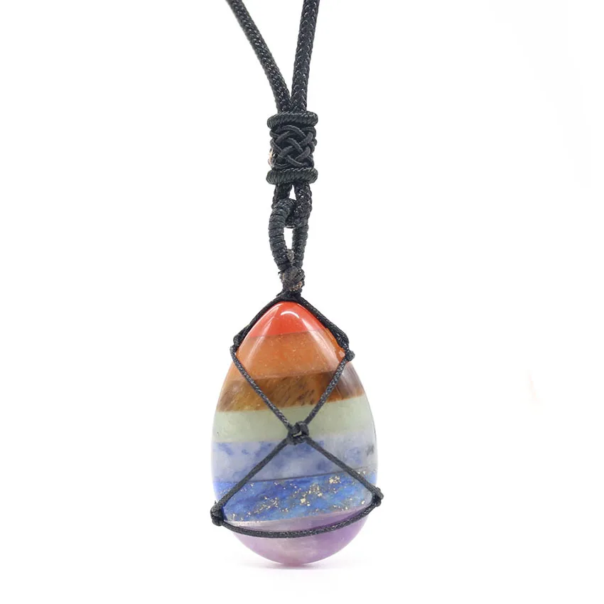 

FYSL Подвеска из радужного камня в форме капли воды ручной работы, плетеная веревочная цепочка, ожерелье, исцеляющая чакра, балансирующая биж...