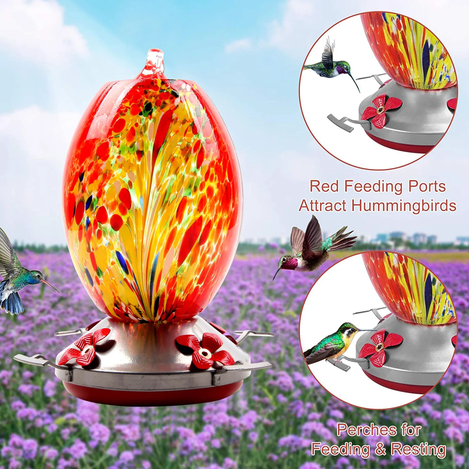 

Outdoor Hummingbird Feeder Hand Blown Glass Hummingbird Feeder Twine Including S hook Ant Pit Twine Outdoor bird feeder