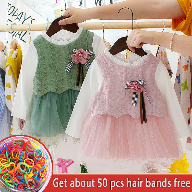 Платье принцессы с цветочной аппликацией для девочек весеннее кружевное платье