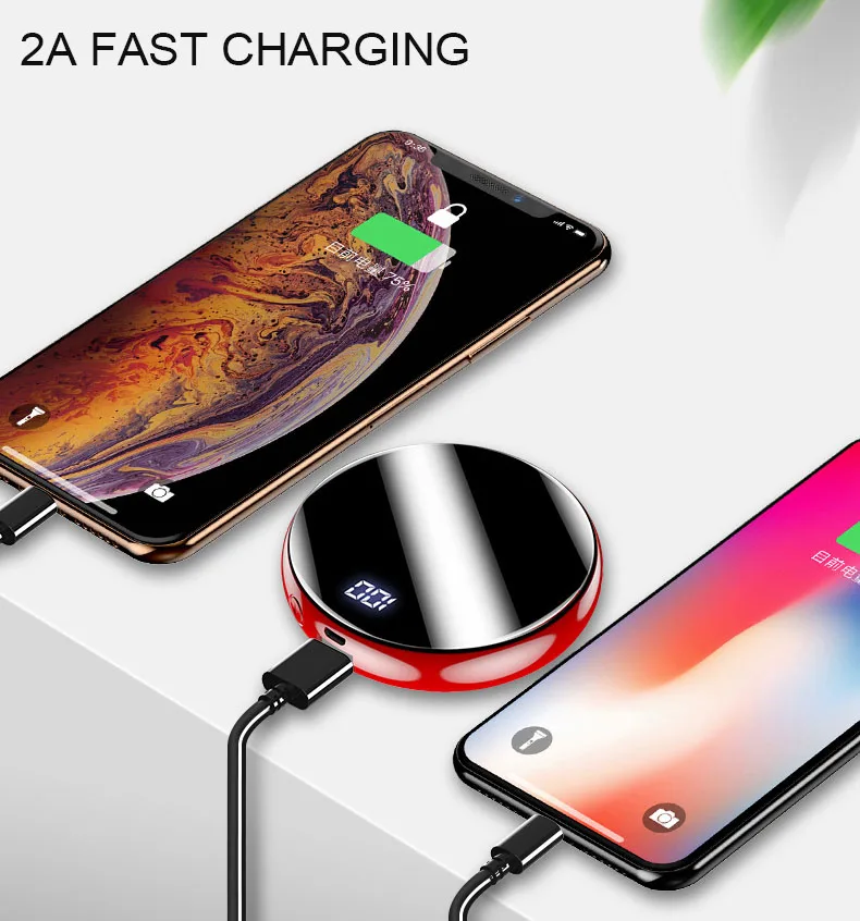 20000 мА/ч Портативный мини Мощность банк зеркало Экран телефон Зарядное