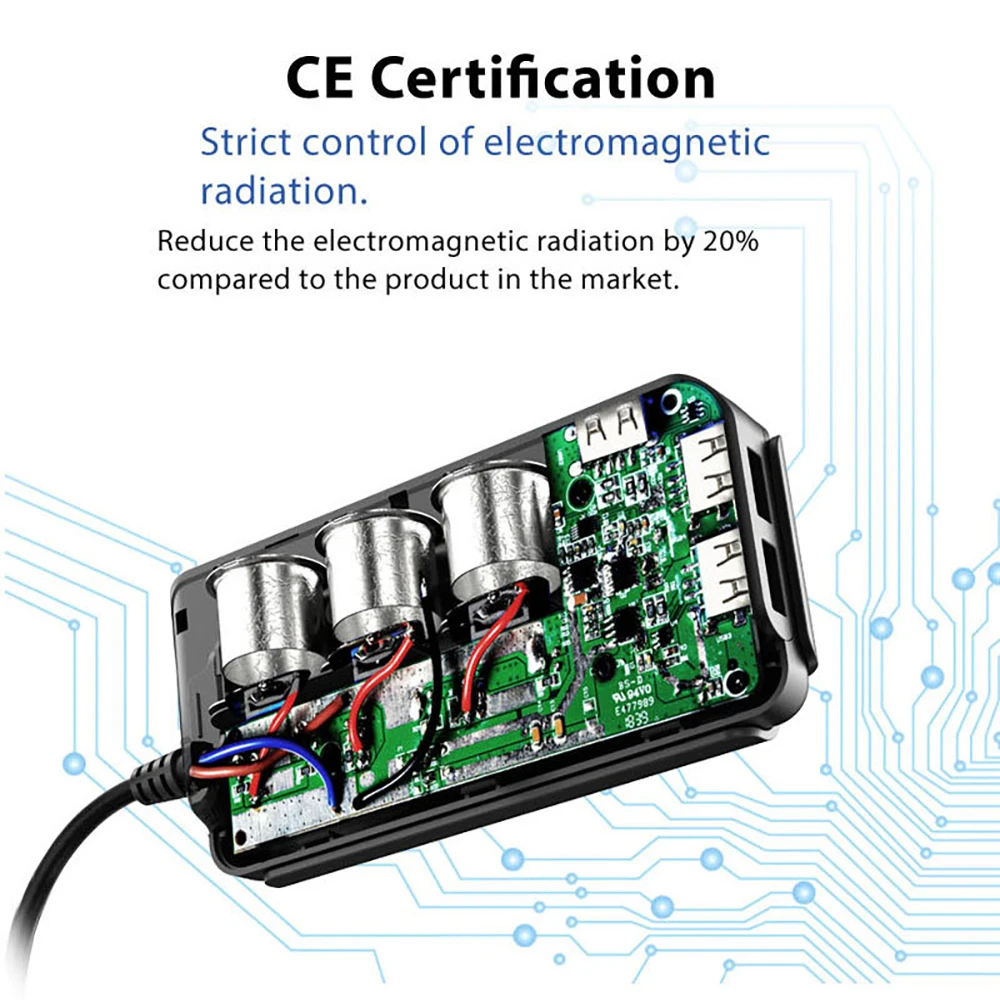Автомобильное зарядное устройство TiOODRE USB QC3.0 со светодиодной подсветкой