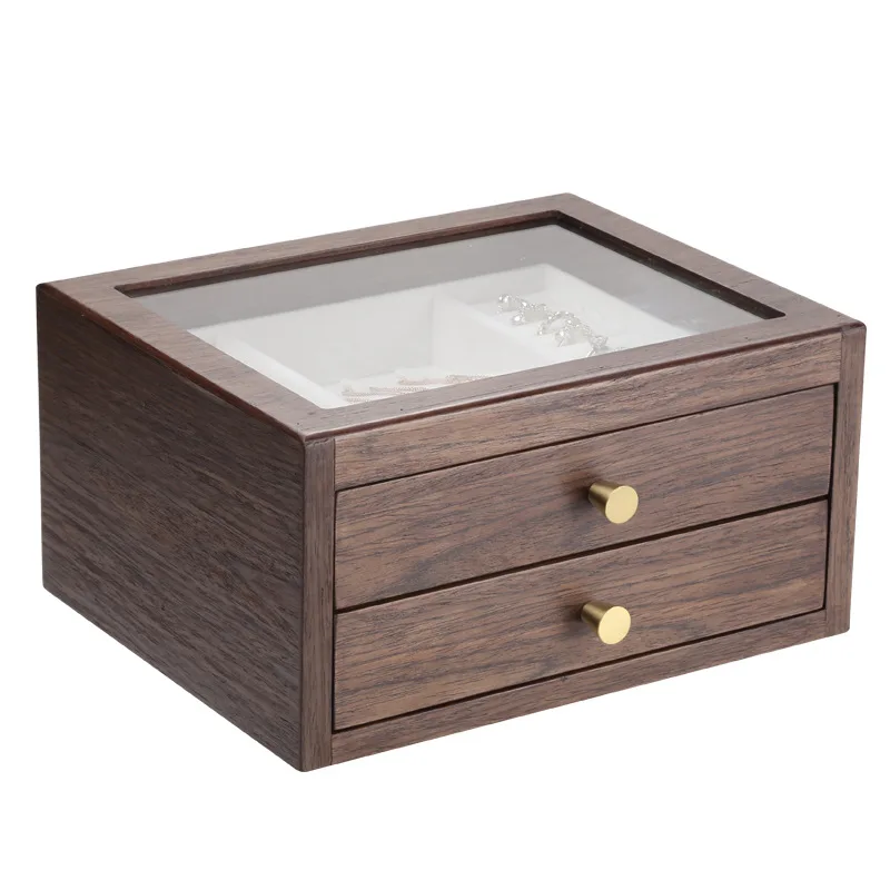 Original wood color Casegrace деревянная шкатулка Органайзер с ящиком Стекло дисплей серьги кольцо Ожерелье Органайзер для женщин показ драгоценностей коробка - Цвет: Original wood color