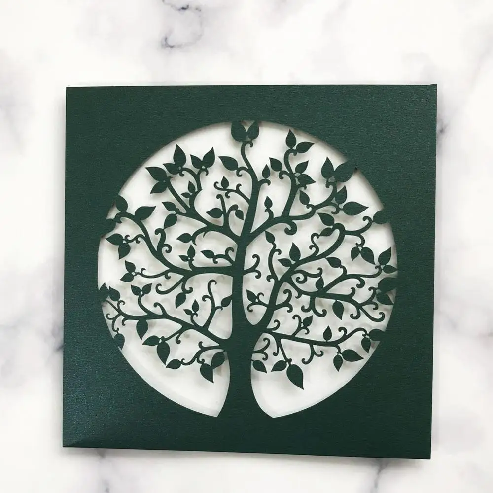 

35pcs/lot Laser Cut Romantic Tree Pattern Pearl Paper Wedding Invitations Card Graduation Greeting Card Invite Carnival Supplies