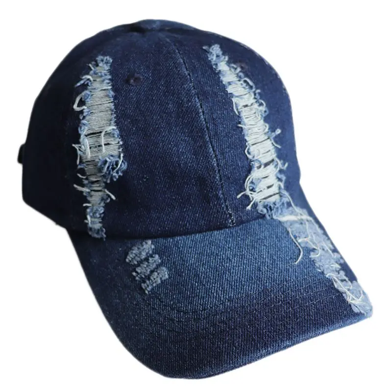 

Unisex Washed Denim Baseball Cap Distressed Ripped Hole Adjustable Snapback Hat