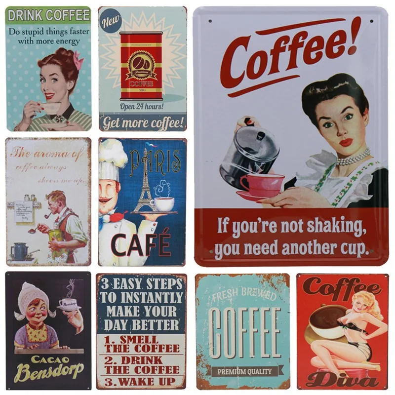 30X20 см Ретро Italia Caffe Париж Кафе жестяная вывеска Винтаж Tintin домашний бар декоративная художественная живопись металлические вывески Настенный декор H72