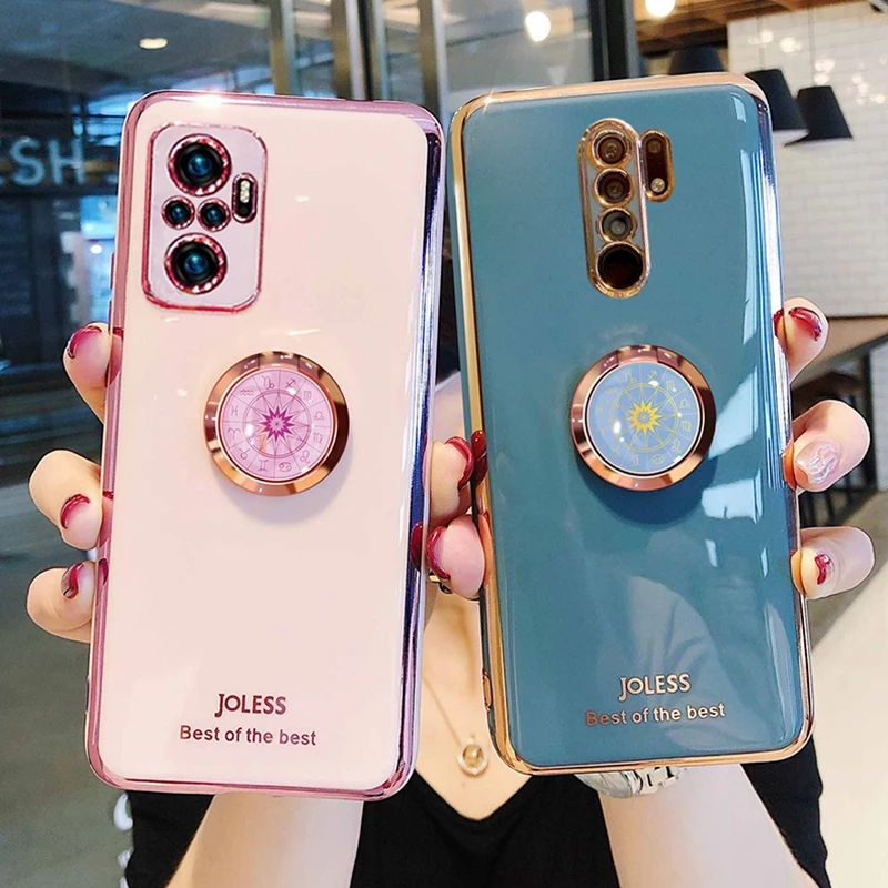 

Deluxe Plating Silicone Ring Holder Phone Case For Xiaomi Redmi Note 11 10 9 8 7 Pro 8T Redmi 9 9C 9A 8 8A 7A 10 Stand Cover