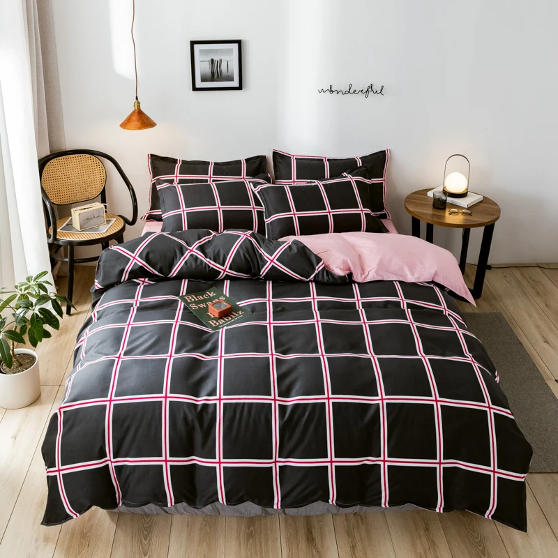 

4pcs Bedding set Plaid Grid Soft Home duvet cover set Twin Full Queen King single duvet Size Quilt cover Bed Sheet Pillowcases