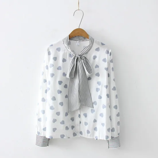Весенние женские рубашки с длинным рукавом и бантом v-образным вырезом