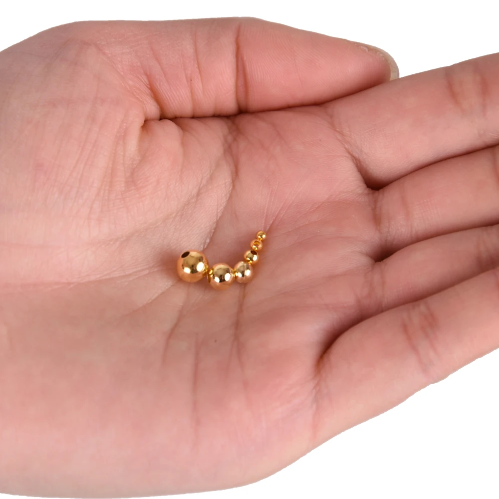 Металлические медные рыболовные бусины HYBOLAN круглые золотые/серебряные 2/2 4/3/4/5/6