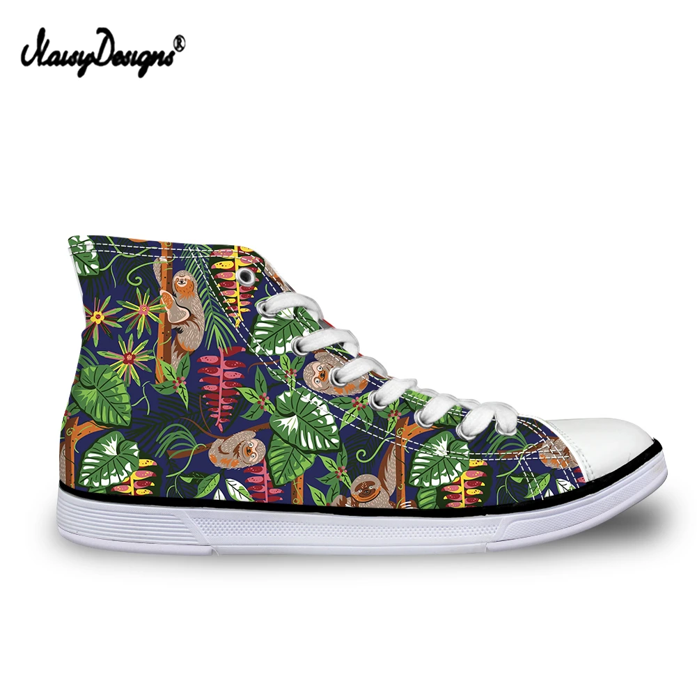 

Noisydesigns Autumn Sloth Print Women's Multi Vulcanize Shoes Casual Women High Top Lace-up Canvas Shoes for Ladies Female Flats