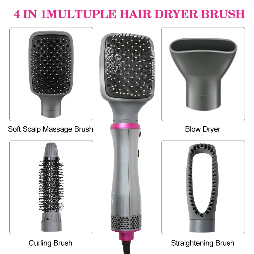 

New 4 In 1 Professional Air Blow Dryer Brush Sets Hair Straightener Curler Rotating Brush Hairdryer Hairstyling Tools