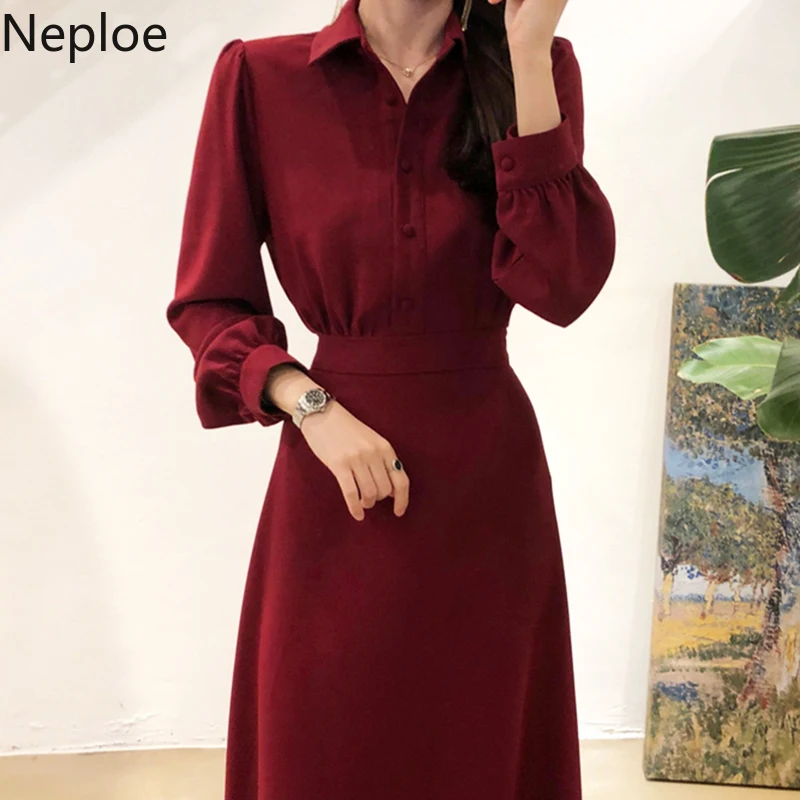 Neploe корейское шикарное темпераментное длинное платье ниже колен высокая талия