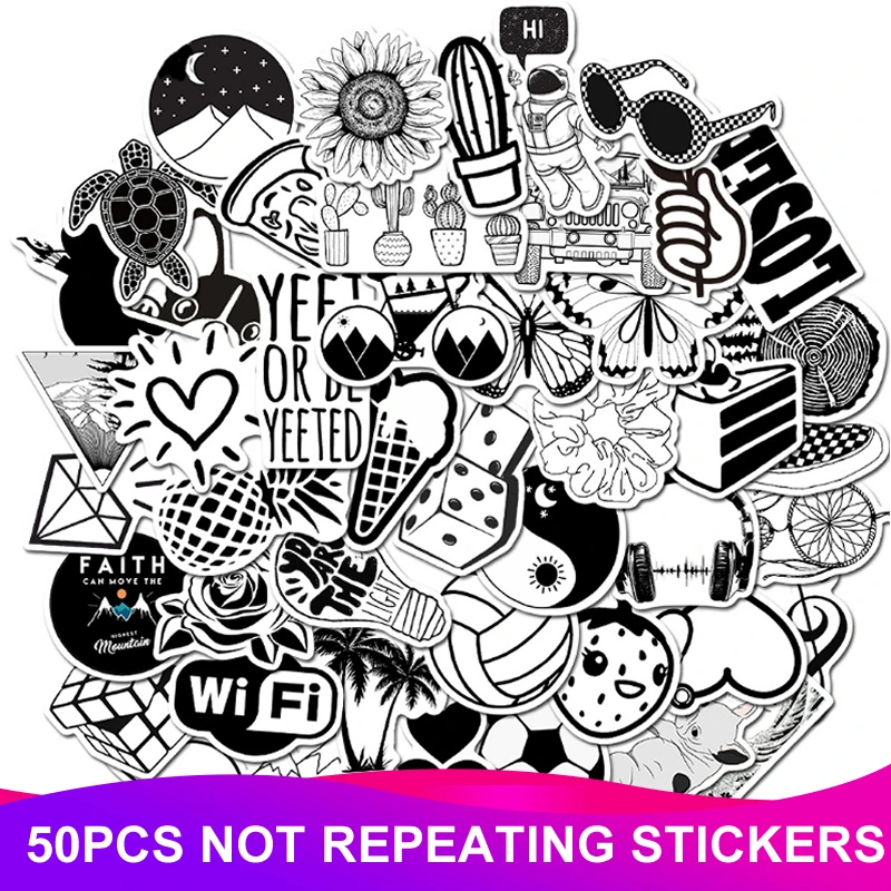 10/30/50 шт. в упаковке черно-белые граффити наклейки водонепроницаемый чемодан для