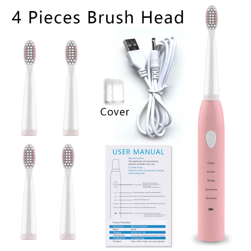 Pink with 4 heads Домашняя Ультразвуковая электрическая зубная щетка, зубной скалер, Зубное вычисление, переносное удаление пятен, зубной камень, зубные щетки, перезаряжаемые головки - Цвет: Pink with 4 heads